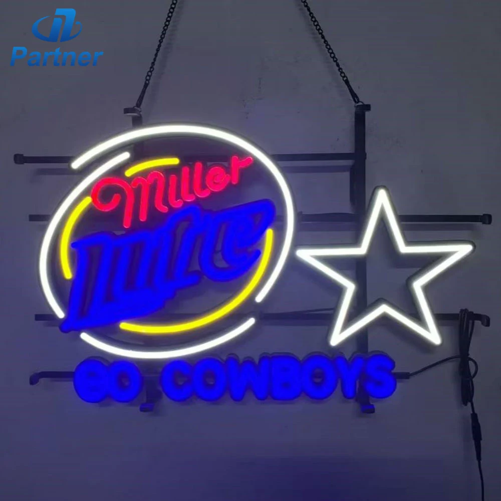 Miller Lite LED Neon Sign with Dallas Cowboys Star – Beer Bar, Man Cave, Sports Room Wall Decor, Illuminated Neon Light