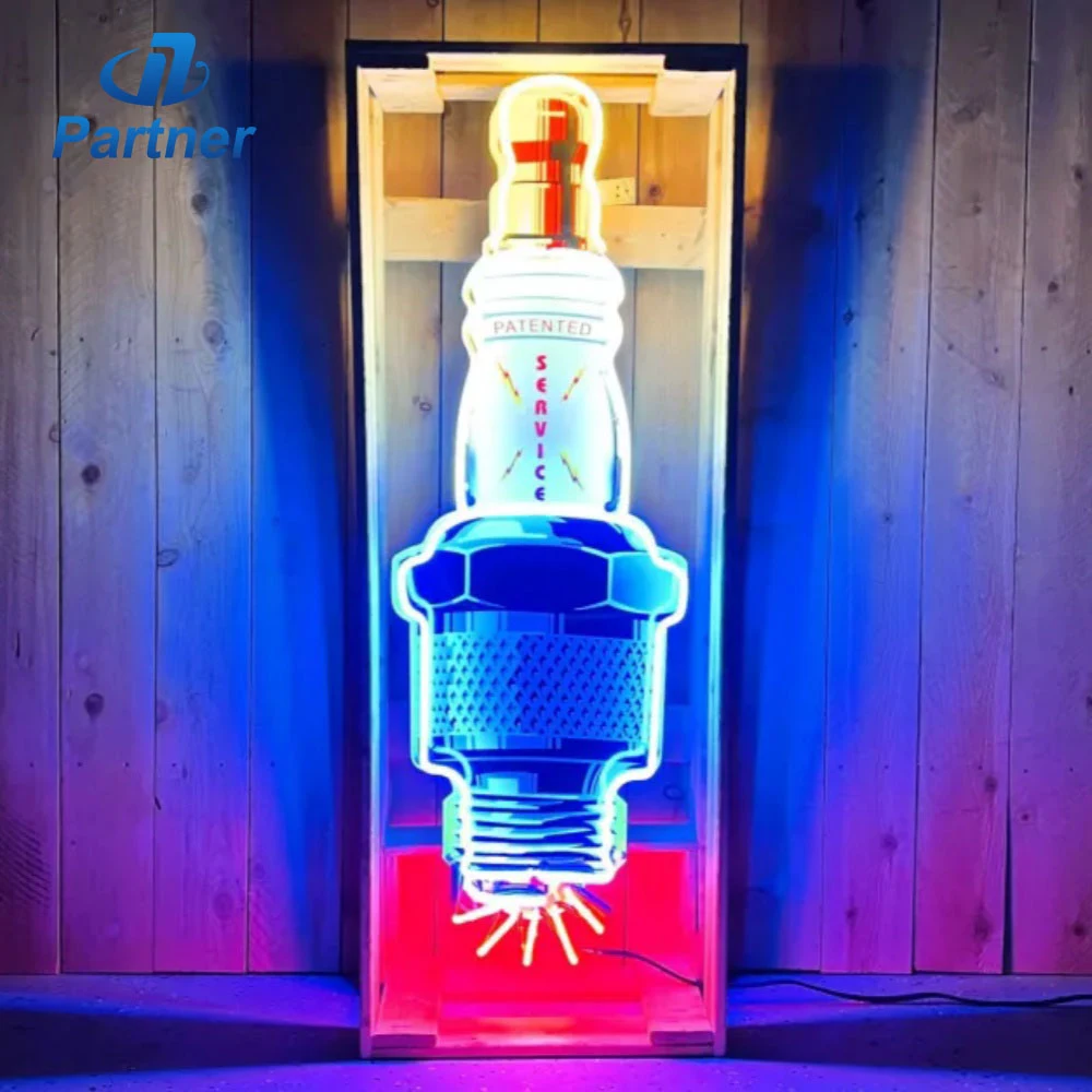 Vintage Spark Plug Neon Sign – Retro Garage Wall Light Decor