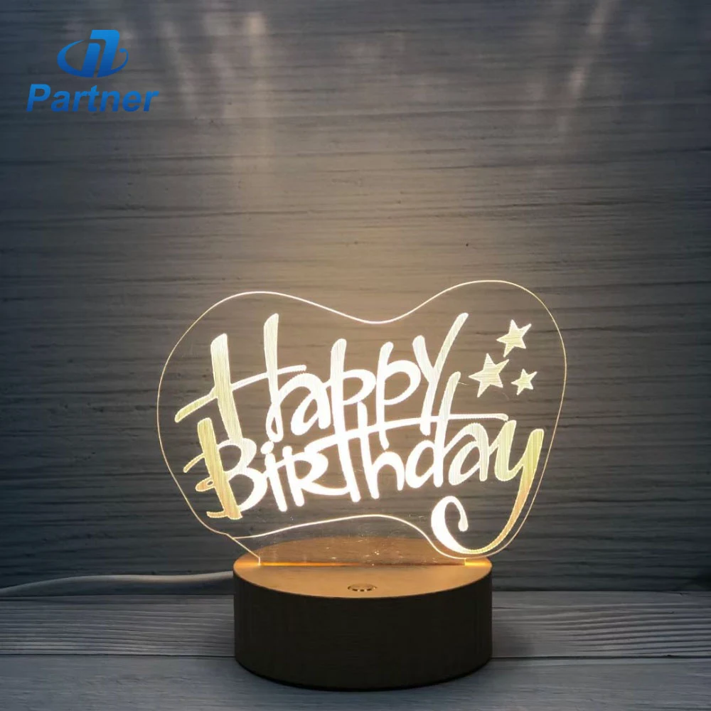 Happy Birthday Acrylic LED Sign with LED Base | Decorative Night Light for Party & Gift