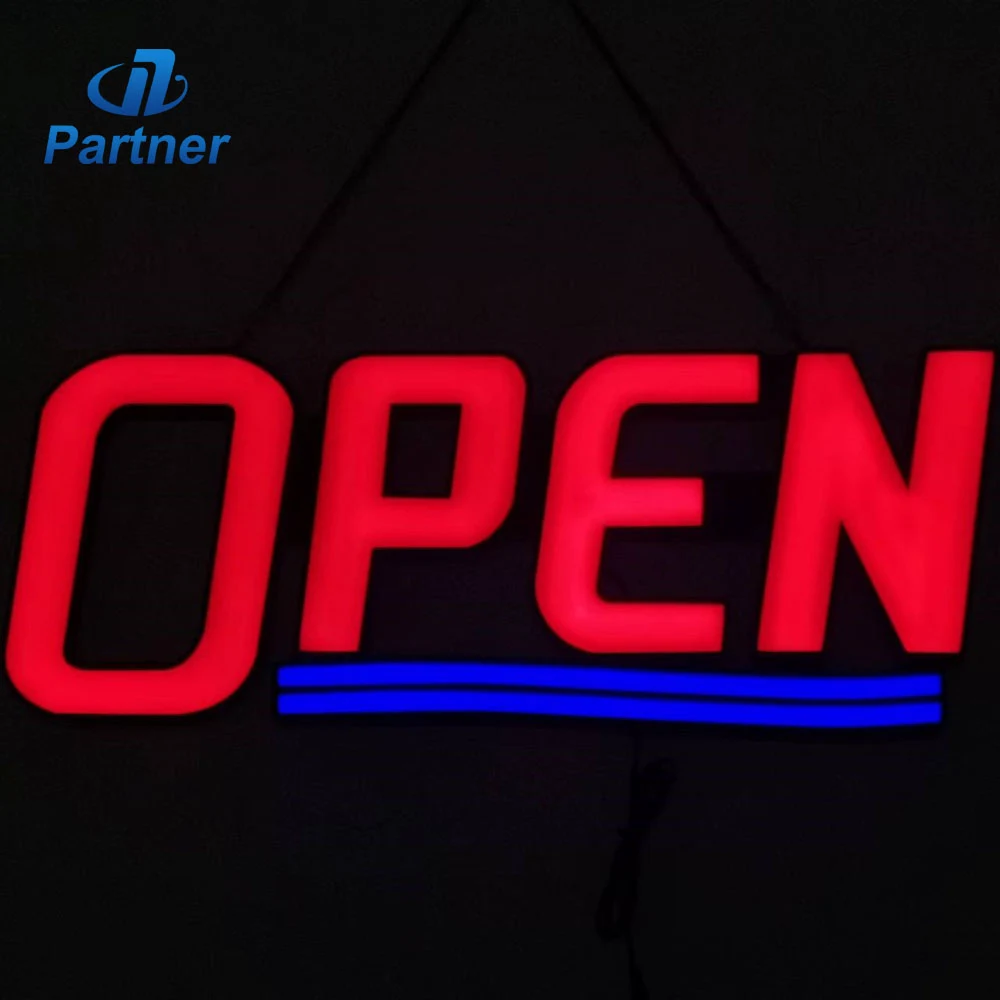 Custom LED Light Box Open Sign | Bright Red & Blue LED Light Box for Shop Display