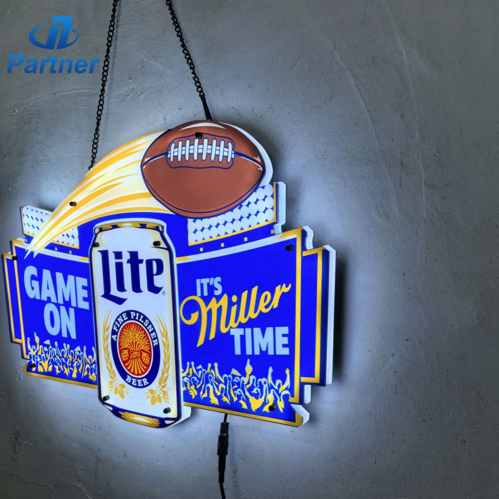 Custom LED Backlit Sign for Bar & Sports Display | Football Beer Logo Illuminated Wall Sign