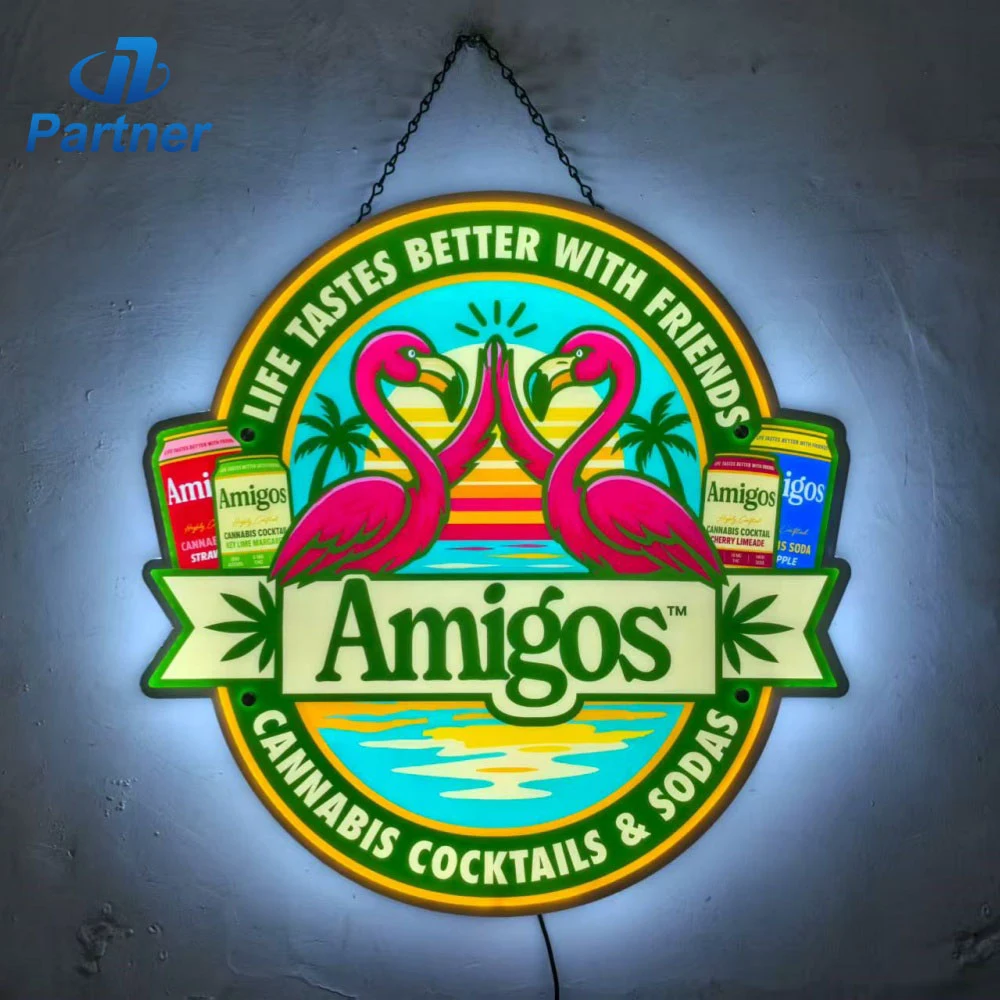 Custom LED Backlit Sign for Bar & Retail | Amigós Round Logo Illuminated Wall Sign